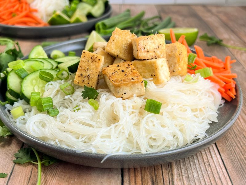 Lemongrass Tofu with Vermicelli Noodles, Cucumber, and Carrot